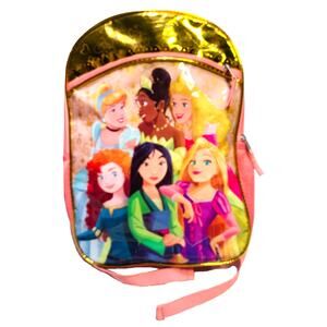 Disney Princess Backpack Fast Forward Large Pink School Bag Gold Mesh Zippered